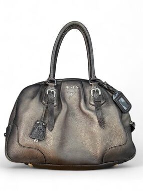 Prada Black Leather Metallic Lock and Key Purse